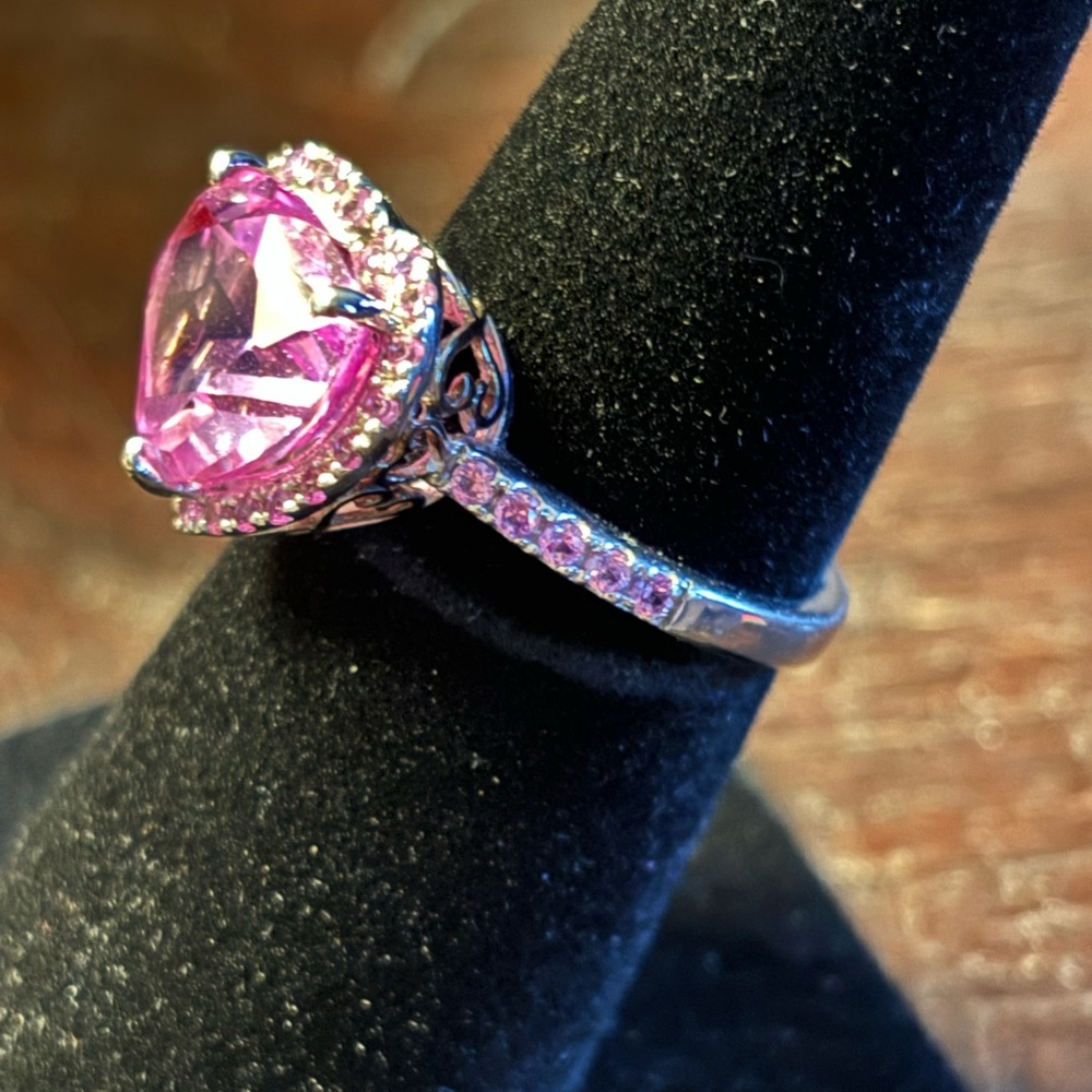 🆕 Pink quartz heart shaped ring sterling silver - Picture 2 of 8